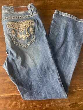 Rock & Roll Jeans women’s Mid Rise Bootcut Bling Pocket Jeans W30 L32